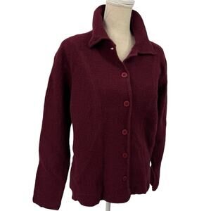 Vintage Paul Harris Boiled Wool Cardigan large Burgundy Collared Button Up